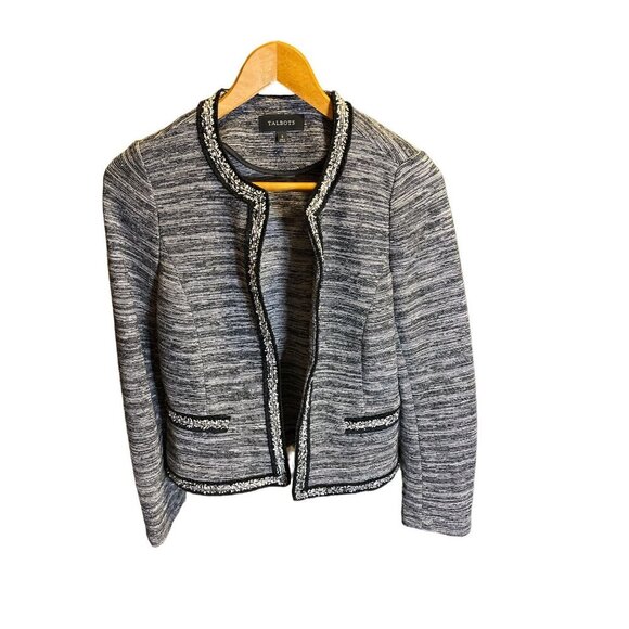 Talbots Black Tweed Cotton Blend Open Jacket Sz S - Picture 1 of 10